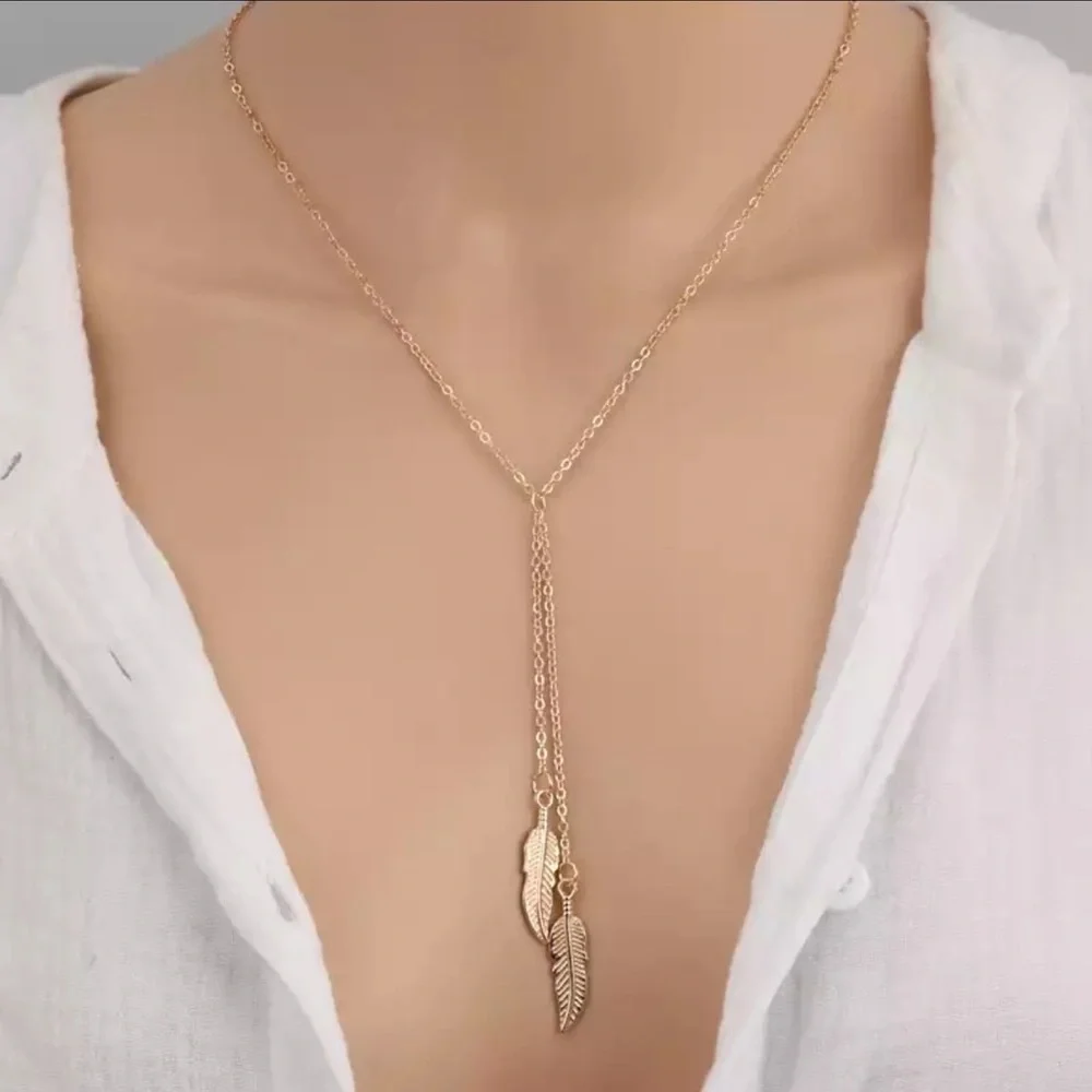 New Yellow Gold Plated Beautiful Feather Necklace - Picture 1 of 1